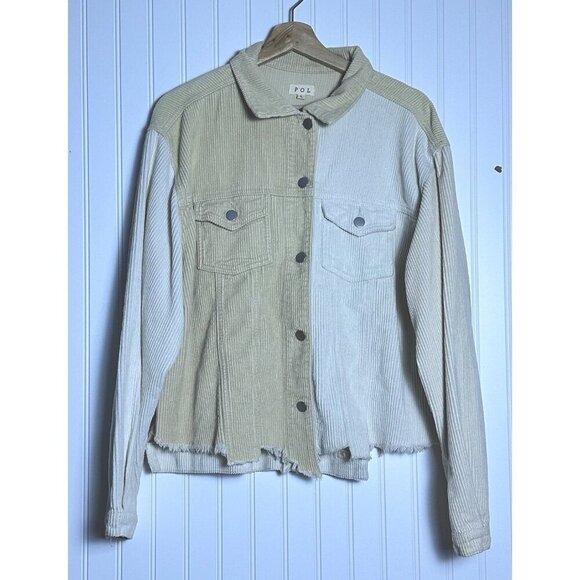 Pol Jackets & Blazers - POL Beige Corduroy Distressed Jacket Size Large Casual Two-Tone Color